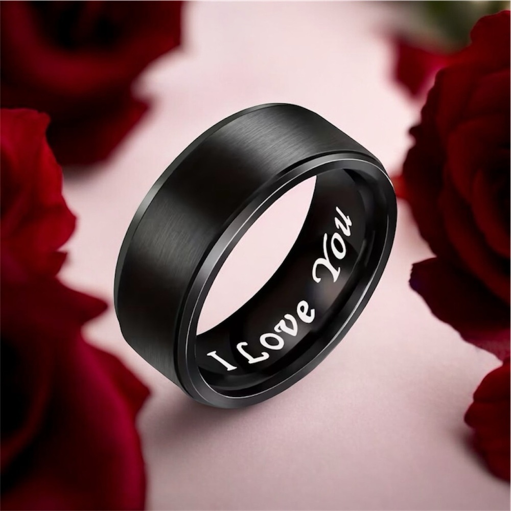 Black Stainless Steel Engraved I Love You Ring